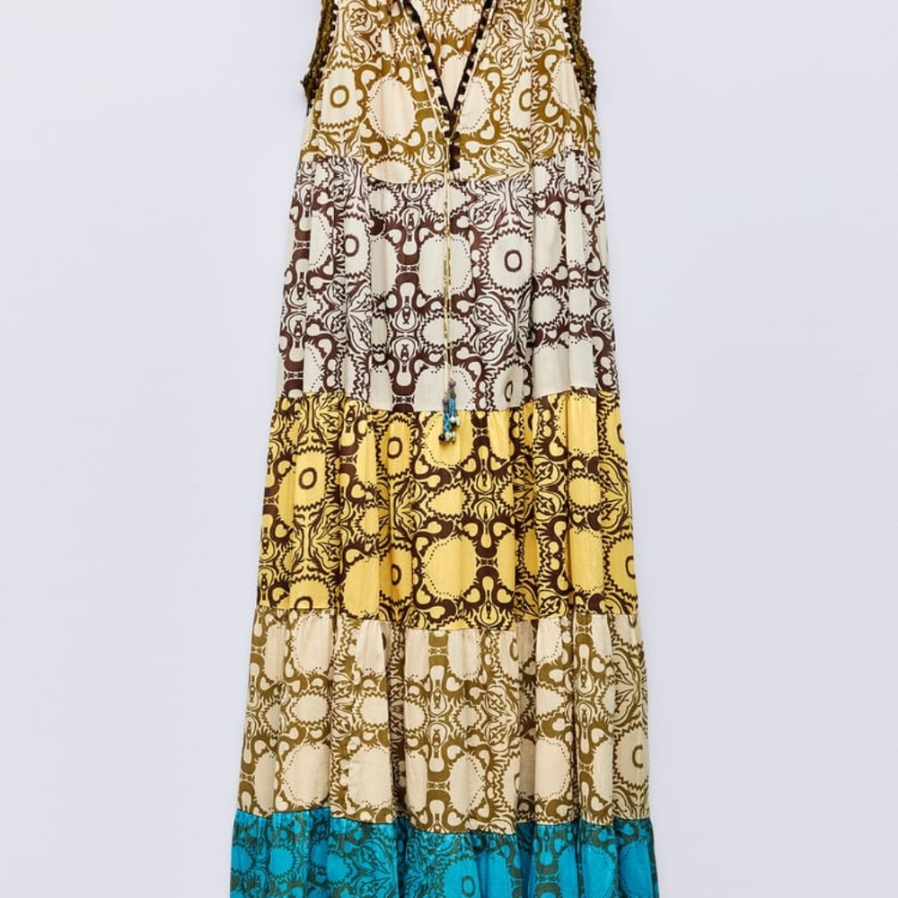 Zara Cotton and Crochet Multicolored Midi dress Sz M - NWOT - Picture 4 of 7